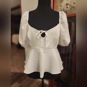 Lola grace elegant white peplum top, size small